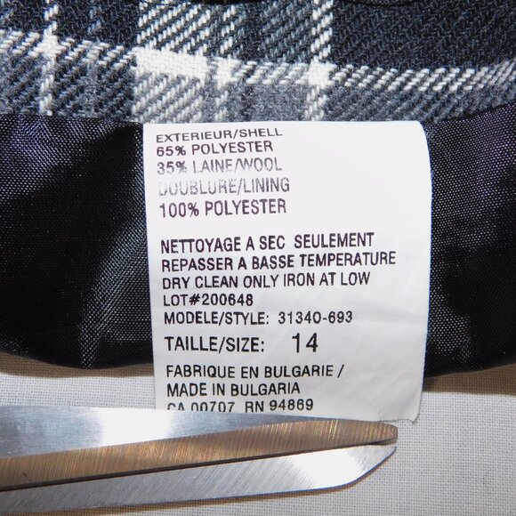 TRIBAL Womens 14 White Black Plaid Wool Blend Lined Skirt - Picture 3 of 8